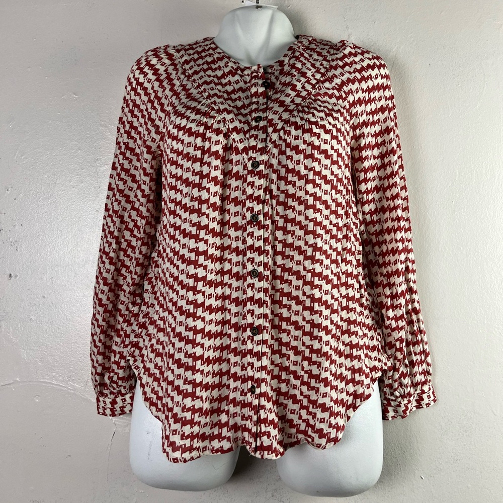 5 for $30 Maeve by anthropológie‎ long sleeve bottoms down cream burgundy blouse